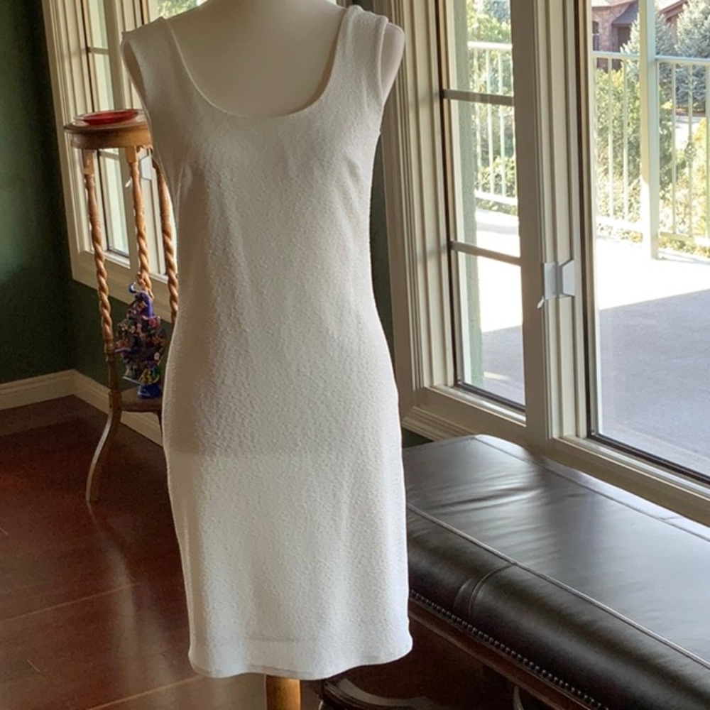 eva varro Cream Textured Tank Sheath Midi Dress
